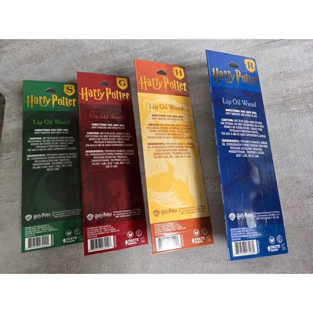 Harry Potter Lip Oil Wand Set 4 Pack Hogwarts Houses Scented Gloss New